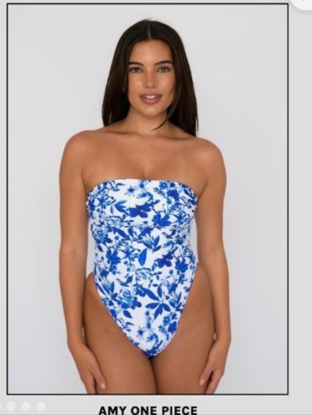 Skatie Amy One Piece Strapless Swimsuit Wisteria Floral Blue White Small - Picture 2 of 5